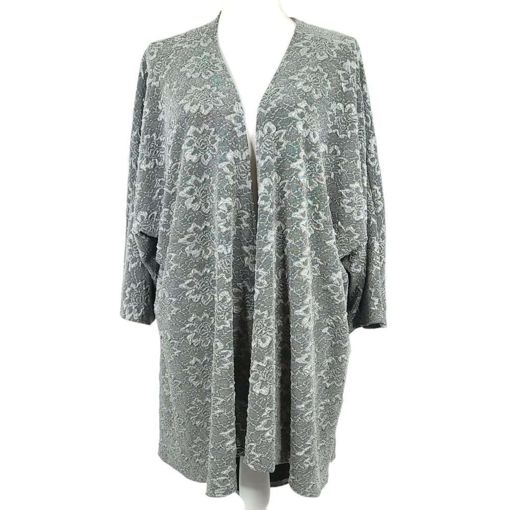 LuLaRoe Open Front 3/4 Sleeve Cardigan Sweater Womens Size L Grey Floral